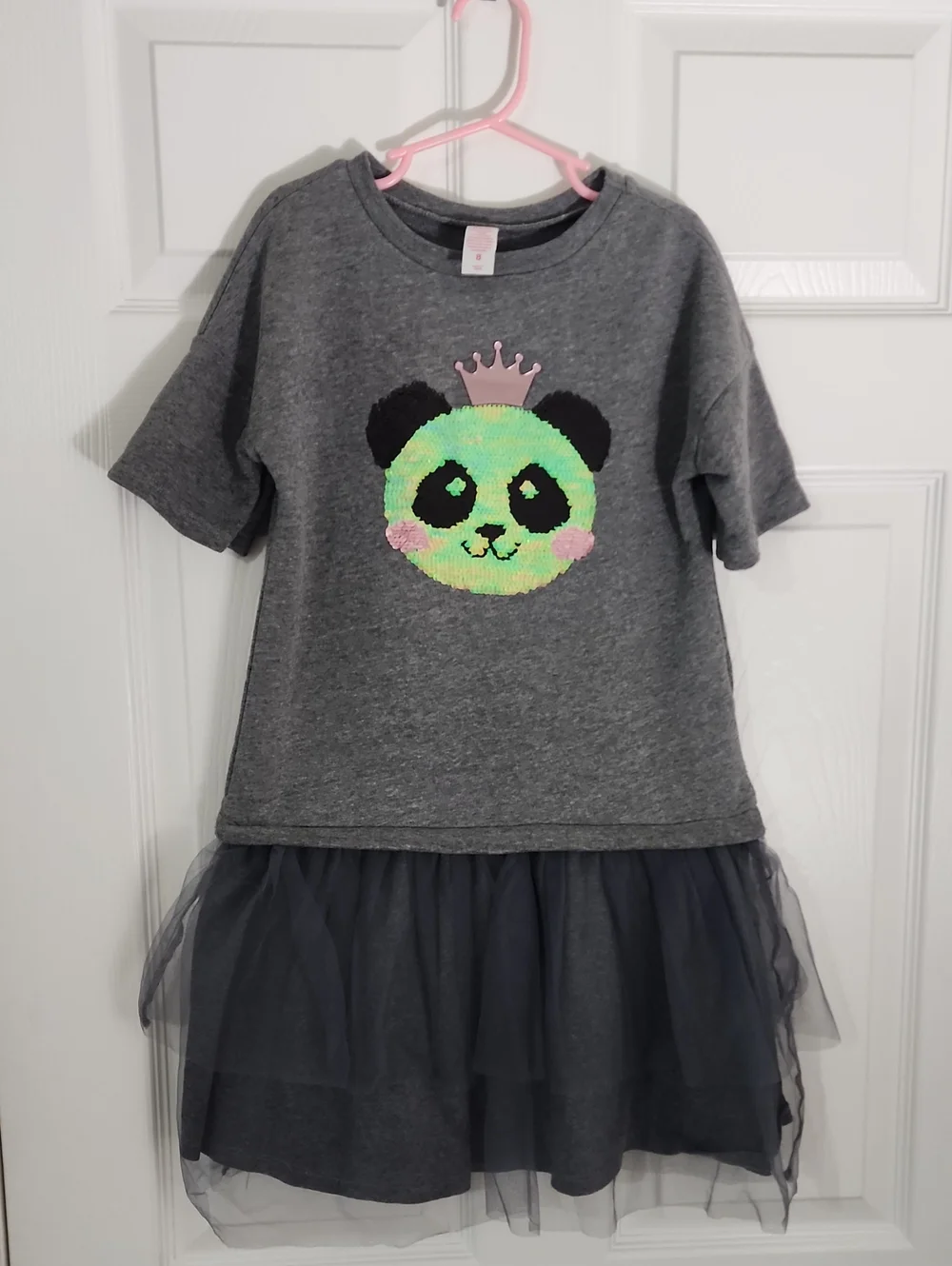 Justice Girls' Panda Tulle Dress Gray & Black Size 8 Like New
